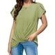 thumbnail image 2 of Mujeres Twist Front Camisa Corta Pétalo Manga Cuello Redondo Color Puro Loose Causal Camisa de Las Mujeres Blusa Superior, 2 of 6