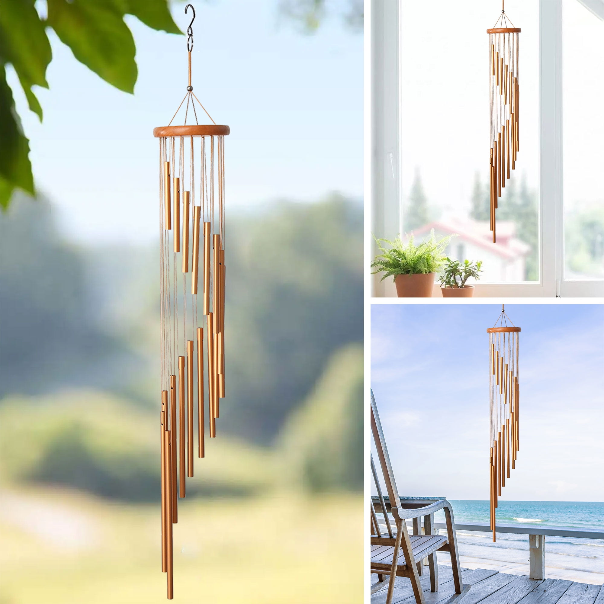 EEEkit 36'' Garden Large Wind Chimes, 18 Gold Frosted Aluminum Alloy ...