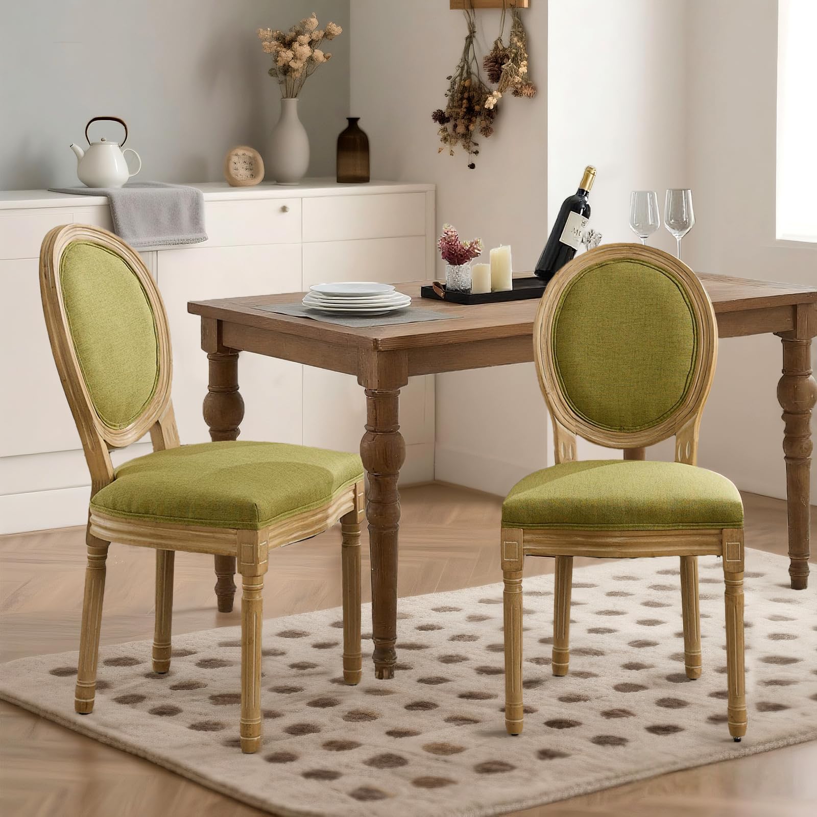 Dining Chairs Set of 4, Vintage Dining Chair with Round Back, Farmhouse Country Dining Chair for Kitchen, Bedroom, Hall