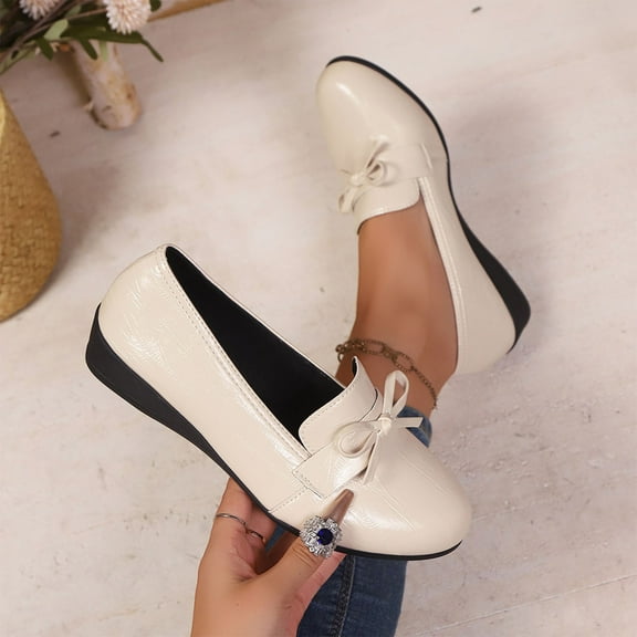 Yusimy Women's Fashionable Casual New Design Wedge Heel Shoes - Round Toe Comfortable Slip-On Bowknot Solid Color Elegant Style for Daily Wear
