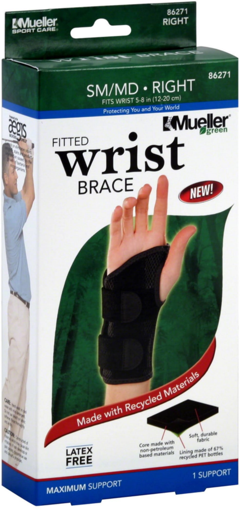 Mueller Fitted Wrist Brace Green Line, Right Fitted Wrist, SM/MD 58