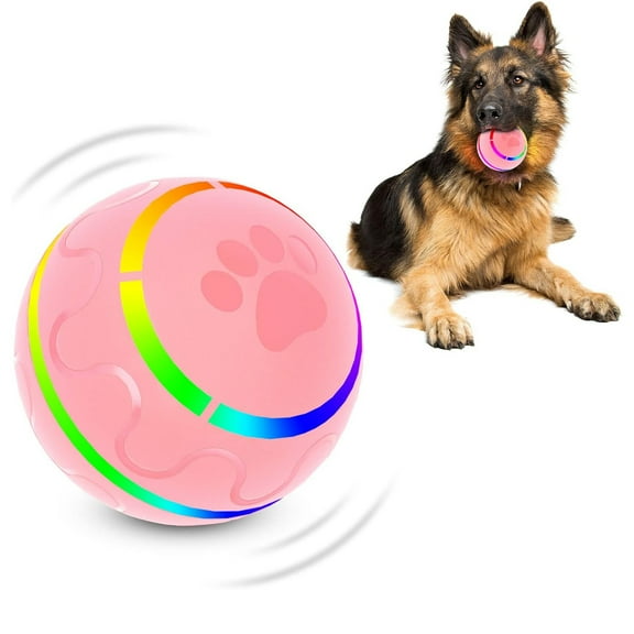 Prociv Interactive Dog Toys Dog Ball, Durable Automatic Rolling Ball with Led Flash Lights for Small Meduium Large Dogs Breed, USB Rechargeable Pink