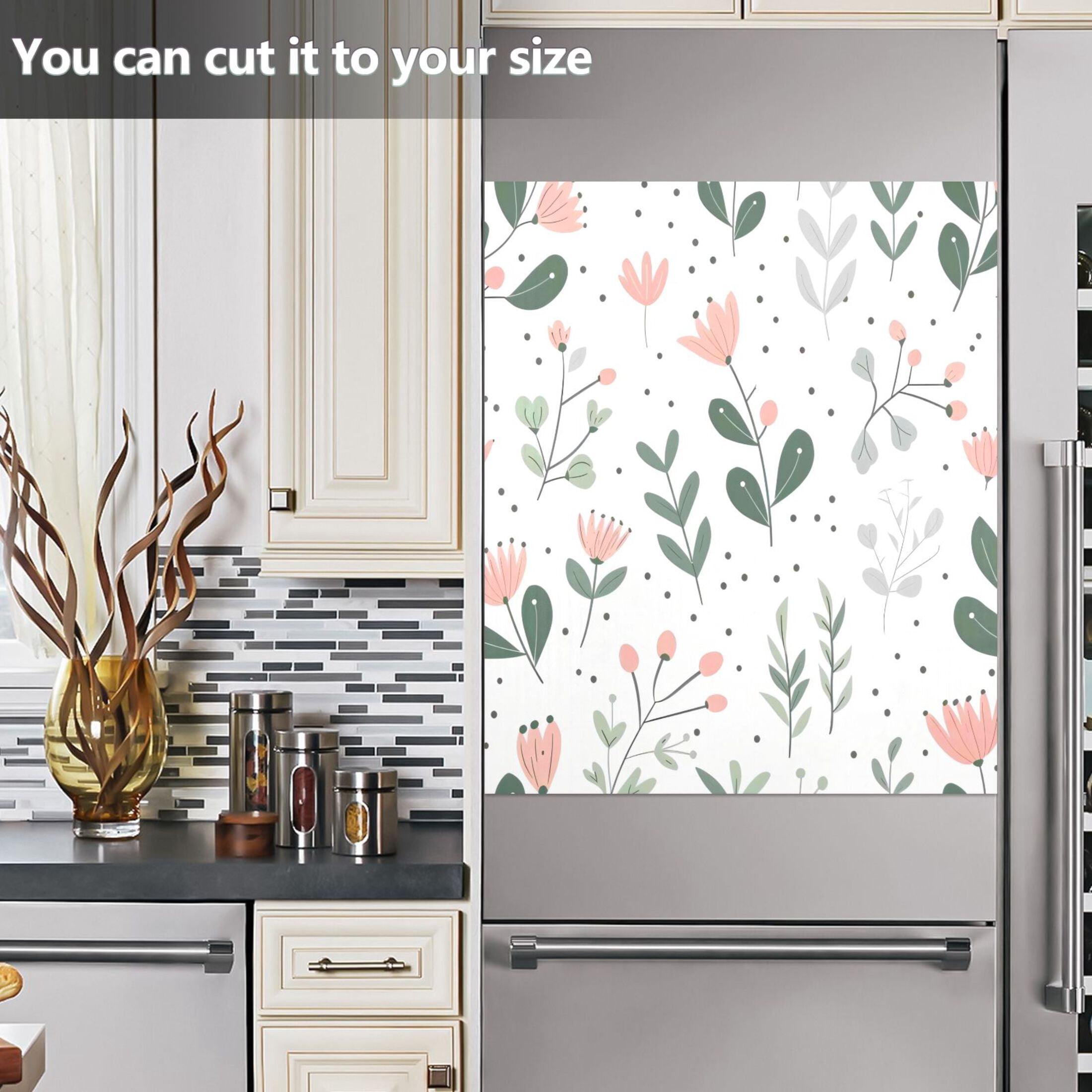 Dishwasher Magnetic Sticker 23x26 Inch Refrigerator Magnetic Sticker Washing Machine Magnetic Sticker Kitchen Panel Magnetic Sticker Home Decor Line Flower
