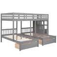 thumbnail image 5 of Full Over Twin Bunk Bed for 3, Wood Triple Bunk Bed Frame with Drawers and Convertible Storage Staircase, Heavy Duty 3 Bunk Beds with Full-Length Guardrails for Kids, Teens and Adults, Gray, 5 of 9