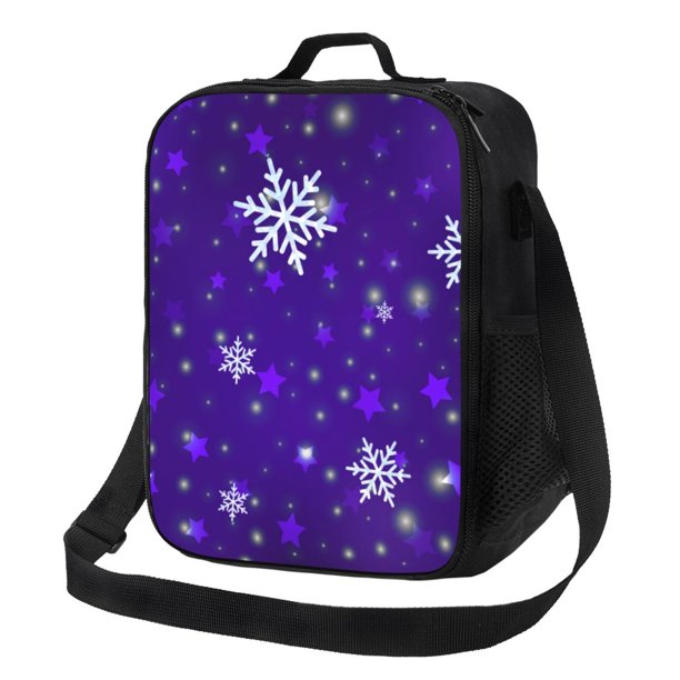 Balery Dark Purple Snowflakes Caja de Almuerzo y Bolsa de Almuerzo para Hombres y Mujeres, Bolsa de Almuerzo Reutilizable con Gran Capacidad, Bolsa de Almuerzo Aislada