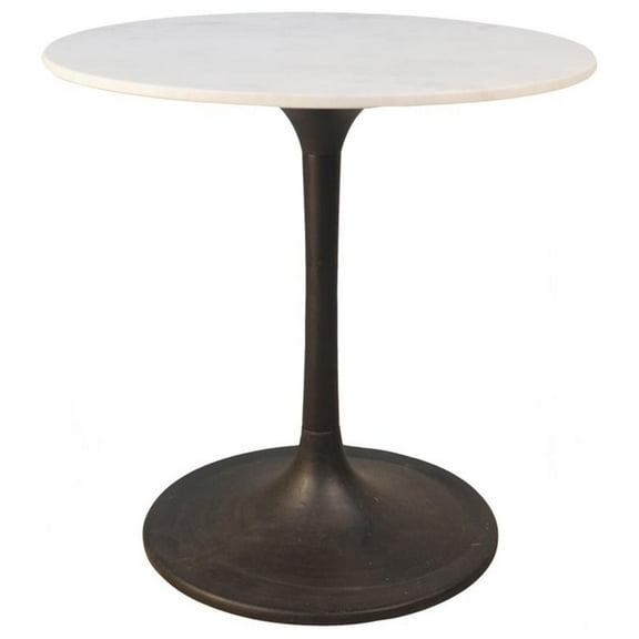 Pemberly Row 30" Round Marble Top Dining Table White Top/Black Base