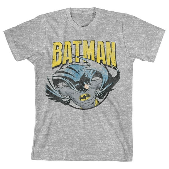 Batman Pose Youth Boys Athletic Heather Gray T-Shirt-Small