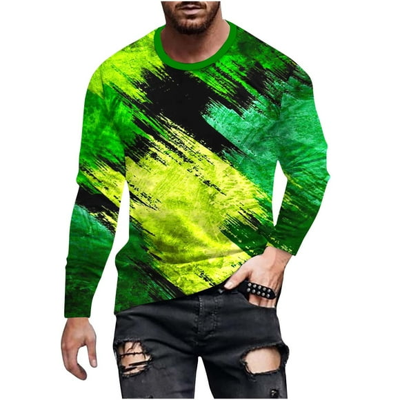VALMASS Long Sleeve Shirts for Men Plus Size Tie Dye Round Neck Lightweight Tops Casual Soft Pullover Blouses (L, Green)