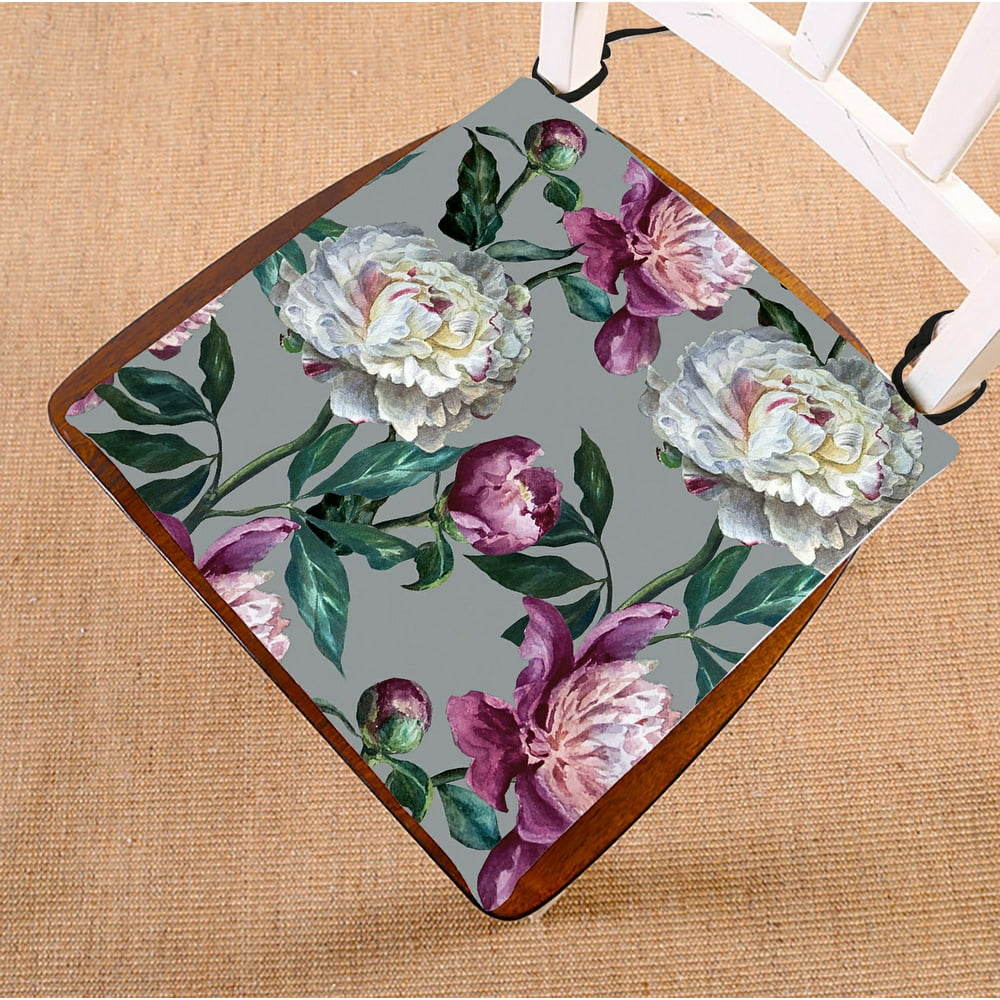 ABPHQTO Floral Peonies Are White And Purple On A Silver Chair Pad Seat