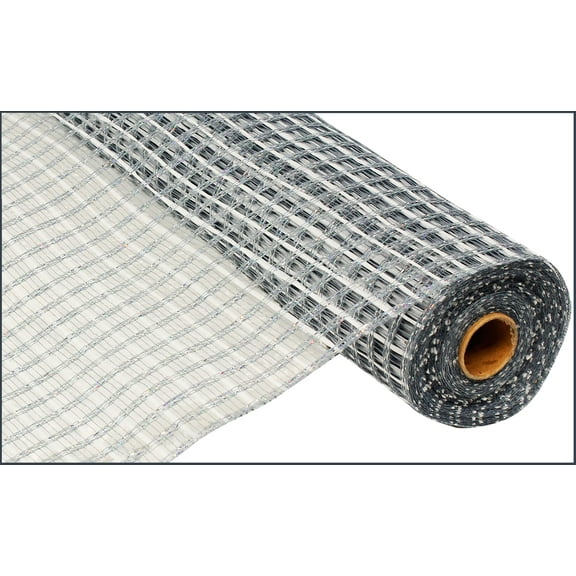 Silver Grey Metallic Poly Deco Mesh, 21 inches x 10 yards (30 feet) RE107510