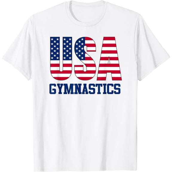USA with American Flag Gymnastics Sports T-ShirtMen and women, Black T-shirt, size: Extra large S-4XL