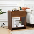 thumbnail image 5 of Wirrytor Walnut Fluted Nightstand with Charging Station and Storage Shelf, Modern Bedside Table with 1 Drawer for Bedroom, Space Saving End Table for Living Room Or Home Office, 5 of 9