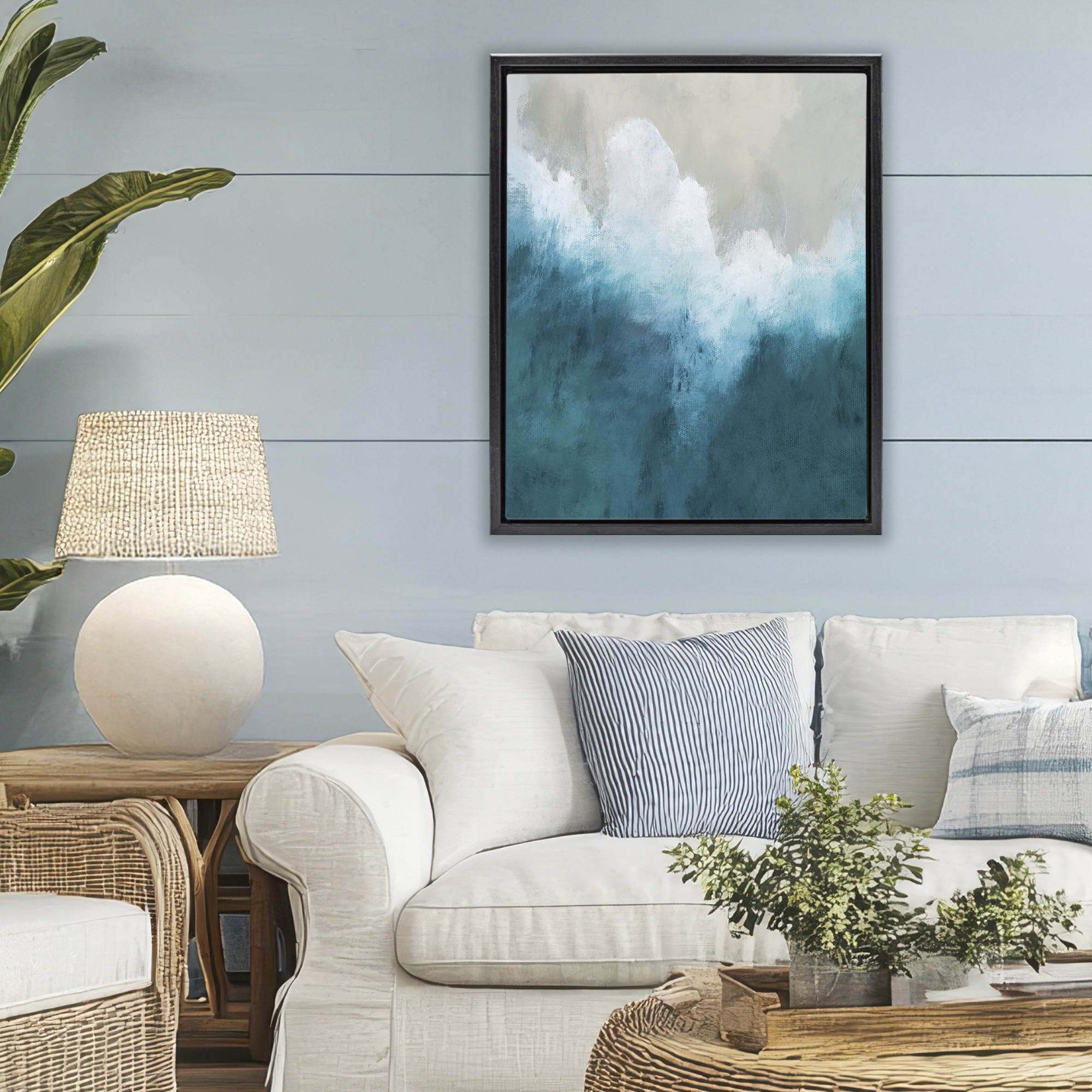 Stupell Industries Aerial Tide Abstraction Black Framed Floater Canvas Wall Art, design by Denise Brown