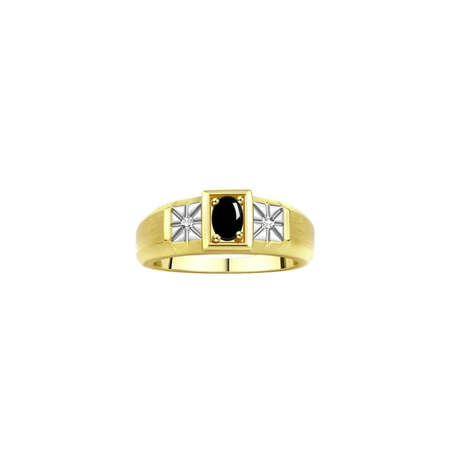 RYLOS Men's Rings 14K Yellow Gold Classic 6X4MM Oval Gemstone & Diamond Ring Cabochon Onyx October Birthstone Rings For Men, Gold Rings Size 11