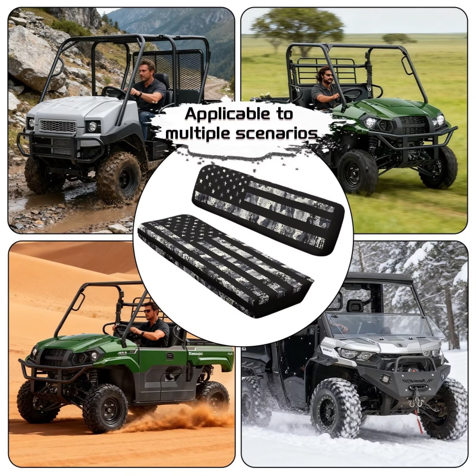 Uorisanigo UTV Seat Cover Set Suitable for Mule 3000 3010 3020 4000 4010 2001-2024 Camo American Flag Seats Cover Protection for Mule Seat Accessories Parts, Replacement Padded Protector