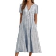 thumbnail image 1 of Daznico Robes Élégantes pour Femmes, Robe Ample à Imprimé Dégradé pour Femmes à Col en V, Manches Courtes, à Empiècements, Robe de Vacances, Robes pour Femmes Qui Camouflent le Ventre, 1 of 4