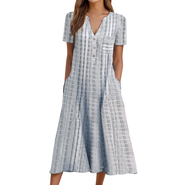 Daznico Robes Élégantes pour Femmes, Robe Ample à Imprimé Dégradé pour Femmes à Col en V, Manches Courtes, à Empiècements, Robe de Vacances, Robes pour Femmes Qui Camouflent le Ventre