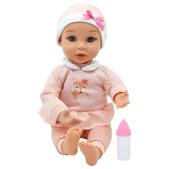 Little Darlings: Sweet Touch 14" Baby Doll - Fox-Pink-White - Soft Body, Makes Sounds, Sucks Thumb & Grabs Bottle, Interactive Toy, Kid-Toddler Age 2 