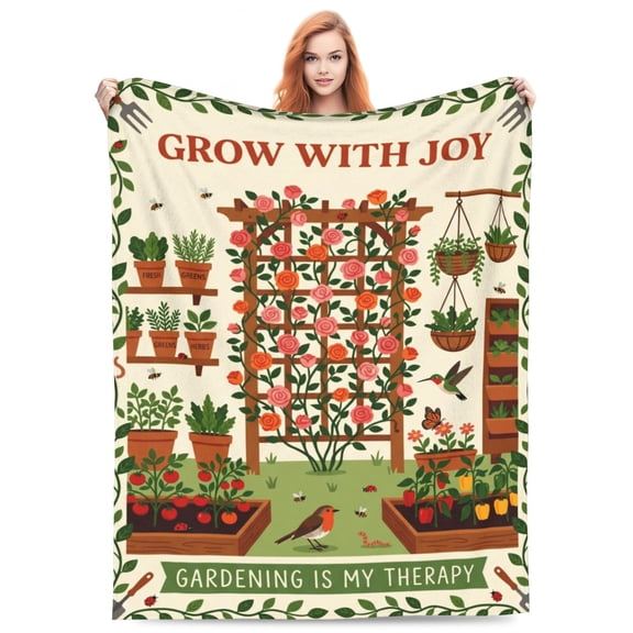 Floral Throw Blanket, Flannel Gardening Plant Initial Pattern Soft Warm Cozy All Season Blanket 50x40