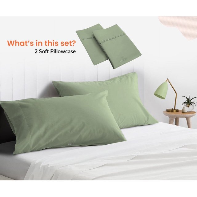 SGI Bedding 1000 TC Egyptian Cotton Bed Pillowcases Set Queen Size Pillow cases 1000 Count covers for Queen Size - Soft, Durable Sheets Cotton Sheets in 1000 TC Moss