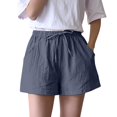 thumbnail image 2 of Endives Summer Linen Wide Leg Shorts For Women Beach Shorts Tie Up High Waisted Pants With Pockets Navy, 2 of 4