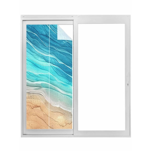 Aqua Ombre Coastal Window Privacy Film, Summer Nautical Beach Ocean Seaside Static Cling UV Sun Blocking Tint Film Heat Control Windows Films for Bedroom Bathroom, Window Stickers 17.7"x39.3"
