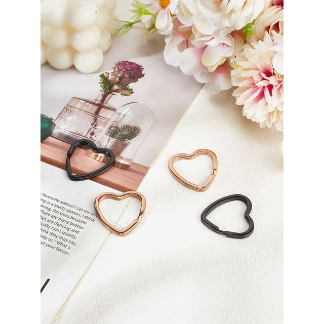 4 llaveros divididos de acero inoxidable 304 de 2 colores con forma de corazón, llaveros de metal de colores variados, accesorios para llaveros.
