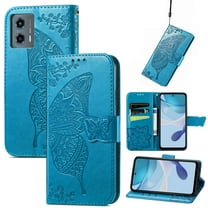 Feishell Wallet Case for Motorola Moto G (2023),Butterfly & Flower Embossed PU Leather TPU Inner Shell Magnetic Flip Stand Card Slots Shockproof Protective Phone Cover,Blue