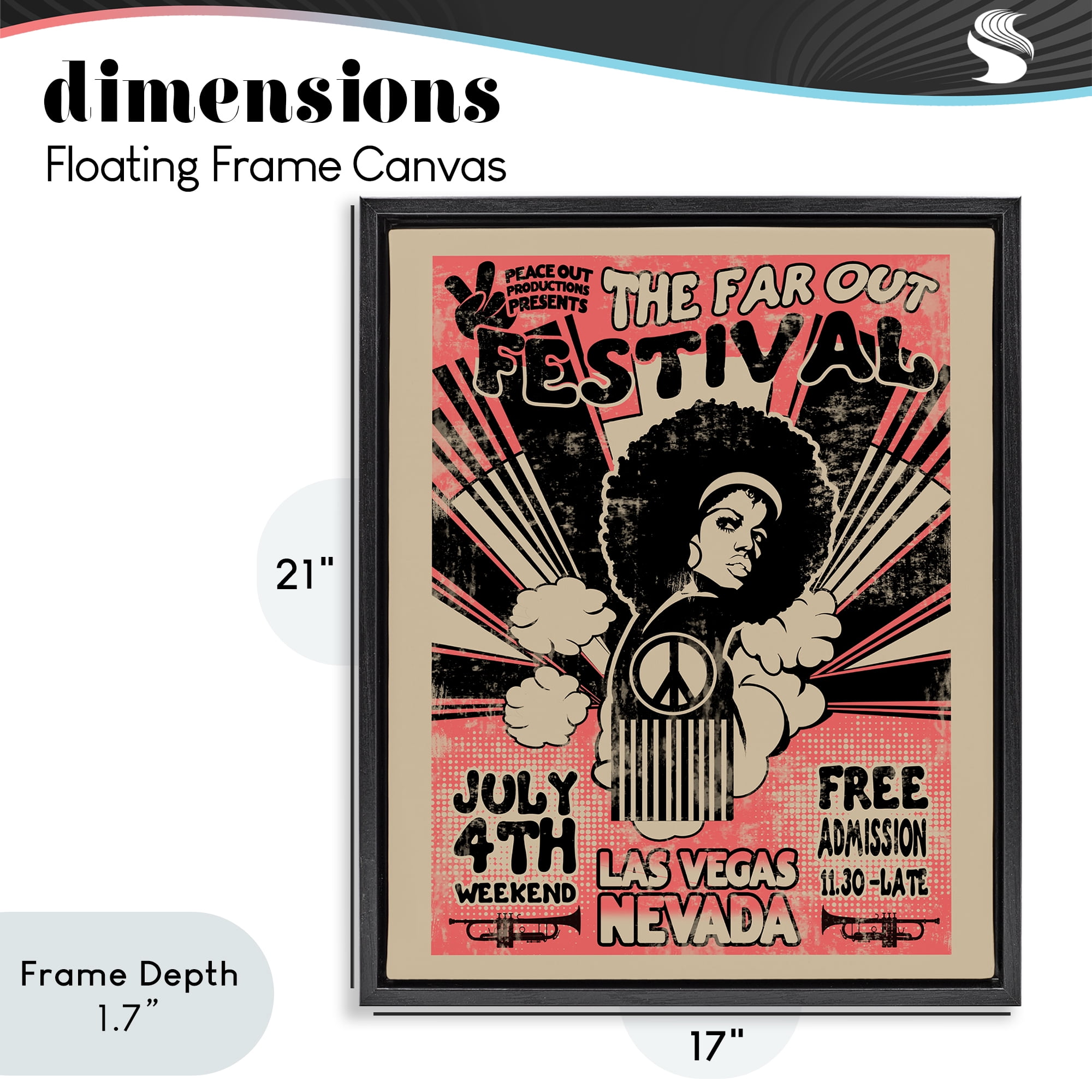 Stupell Industries Retro Far Out Festival Poster Black Framed Floater Canvas Wall Art, design by Ali Chris