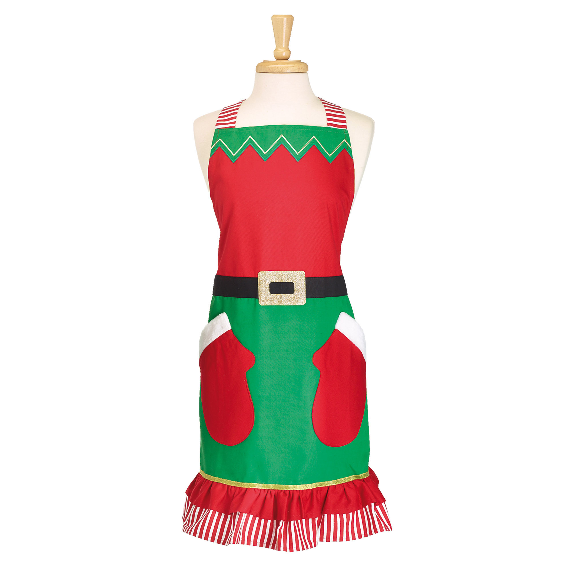 Elf Adult Red and Green One Size Fits Most Fabric Holiday Kitchen Apron