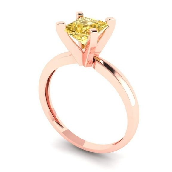 1.0ct princess cut yellow natural citrine 18k rose gold Bridal Wedding Engagement Promise Anniversary Ring for Women size 3.75