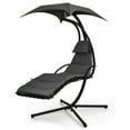 thumbnail image 1 of Gymax Chaise Longue Suspendue en Acier Courbé pour Patio avec Oreiller Intégré Gris, 1 of 7