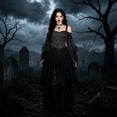 thumbnail image 2 of Vampire Dress Women, Dress Renaissance Retro Gothic Bell Sleeves Adults Halloween Dresses Outfit, 2 of 9
