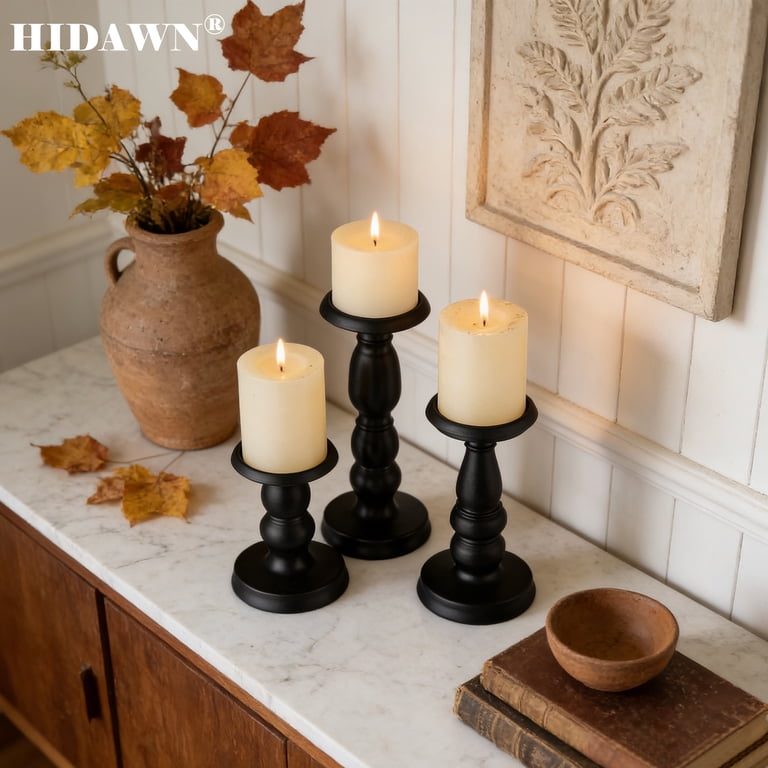 Hidawn Metal Pillar Candle Holders, Set of 3, Black photo 5