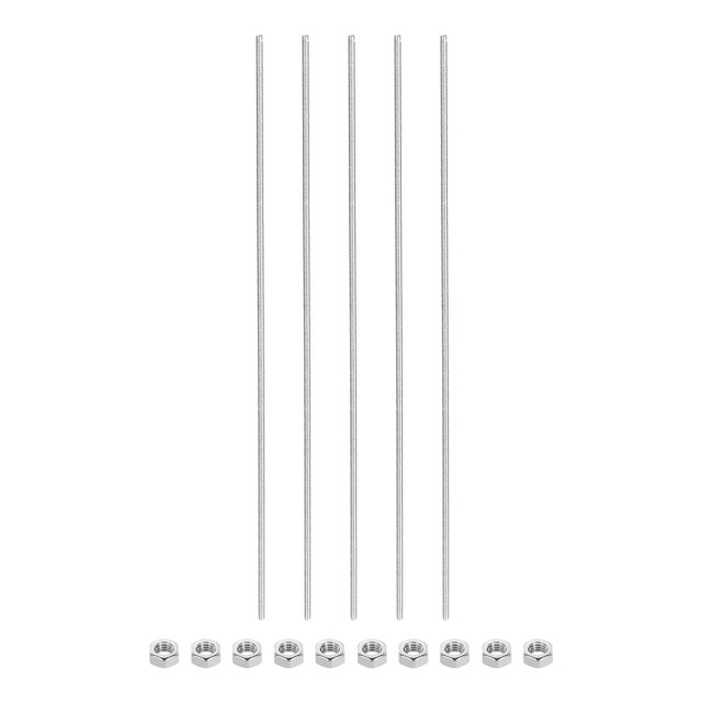 5Pack M3 x 100mm Fully Threaded Rod with 10 Pack Hex Nuts, 1.25mm Thread Pitch 304 Stainless Steel