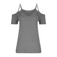 thumbnail image 7 of Women's Summer Short Sleeves Tops Cold Shoulder V Neck Shirts Polyester Casual Hollow-out Strappy Plain Tees (Small, Gray), 7 of 7
