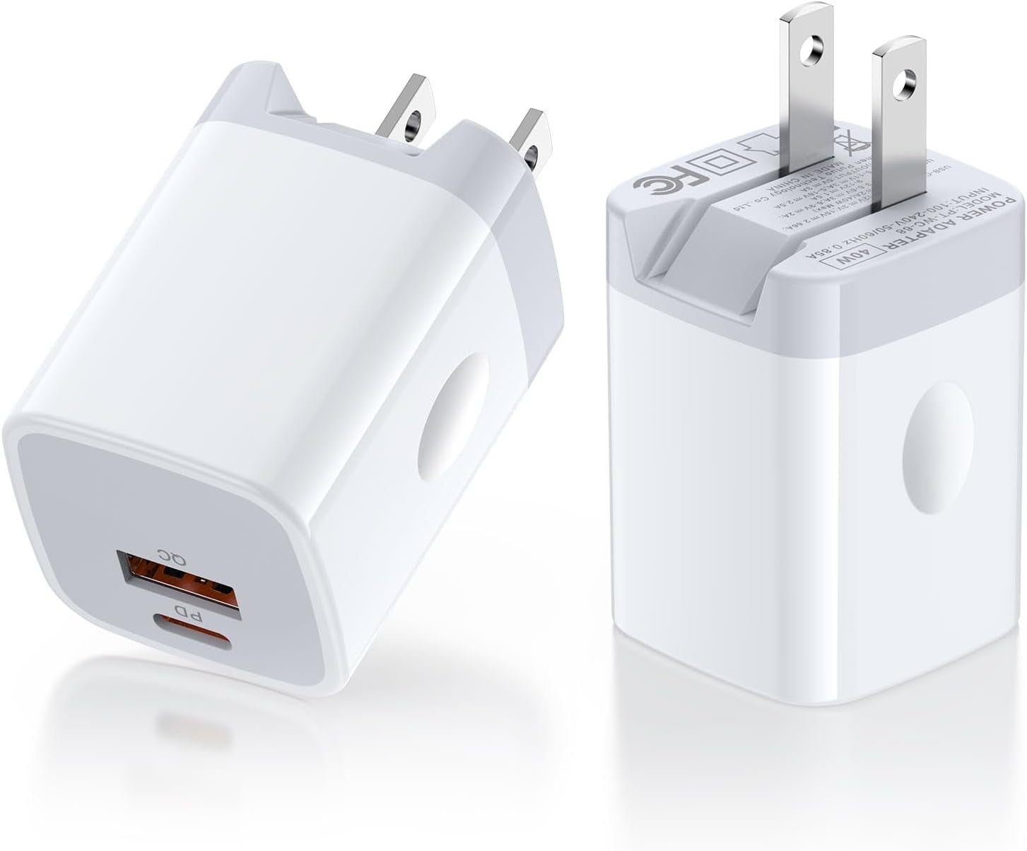 RGHJAR-40W Dual USB C Charger Block, 2 Port Compact Foldable PD 3.0 Fast USB C Power Adapter + QC 3.0 Wall Charger Plug Type C Charging Block for iPhone 17/16/15 Pro Max iPad Samsung Galaxy S26 S25 P