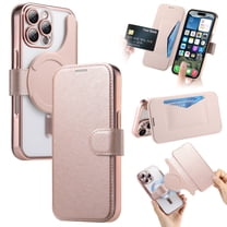 Dteck Detachable Wallet Case for iPhone 14 Pro,Magnetic Leather Card Slot Wallet Case Removable Plating TPU Case Built-in Camera Lens Protector Compatible with MagSafe Kickstand Cover,Rosegold