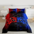 thumbnail image 2 of Castle Fairy Futuristic Cubes Gamepads Twin Comforter Sets,Black Blue Gamepads Bedding Set, 2 of 8