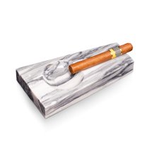 Handcrafted genuine marble single cigar ashtray in carrera gray marble