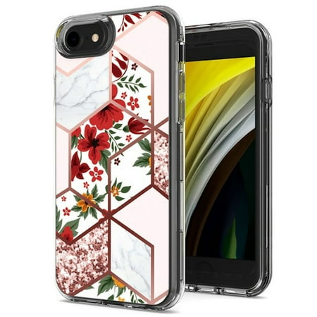 Marble Series Dual Layer Designer Case for iPhone SE (3rd gen & 2nd gen) and iPhone 8/7/6S/6 - Pink Floral