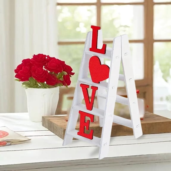 Valentine Love Ladder Tabletop Decoration Valentine's Day Wooden Sign Wood Love Ladder Table Decor for Valentine Gift Desk Mantle Shelf Party Wedding Home Decorations