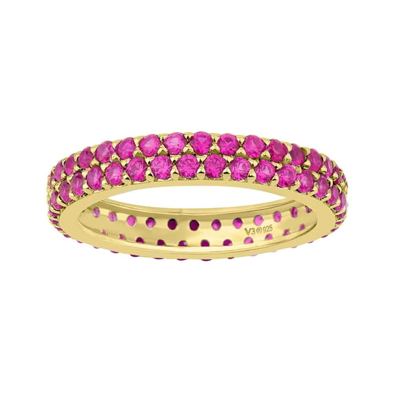 V3 Jewelry® 18KT Gold Over Sterling Silver with Ruby Two Row Eternity Band Ring for Women