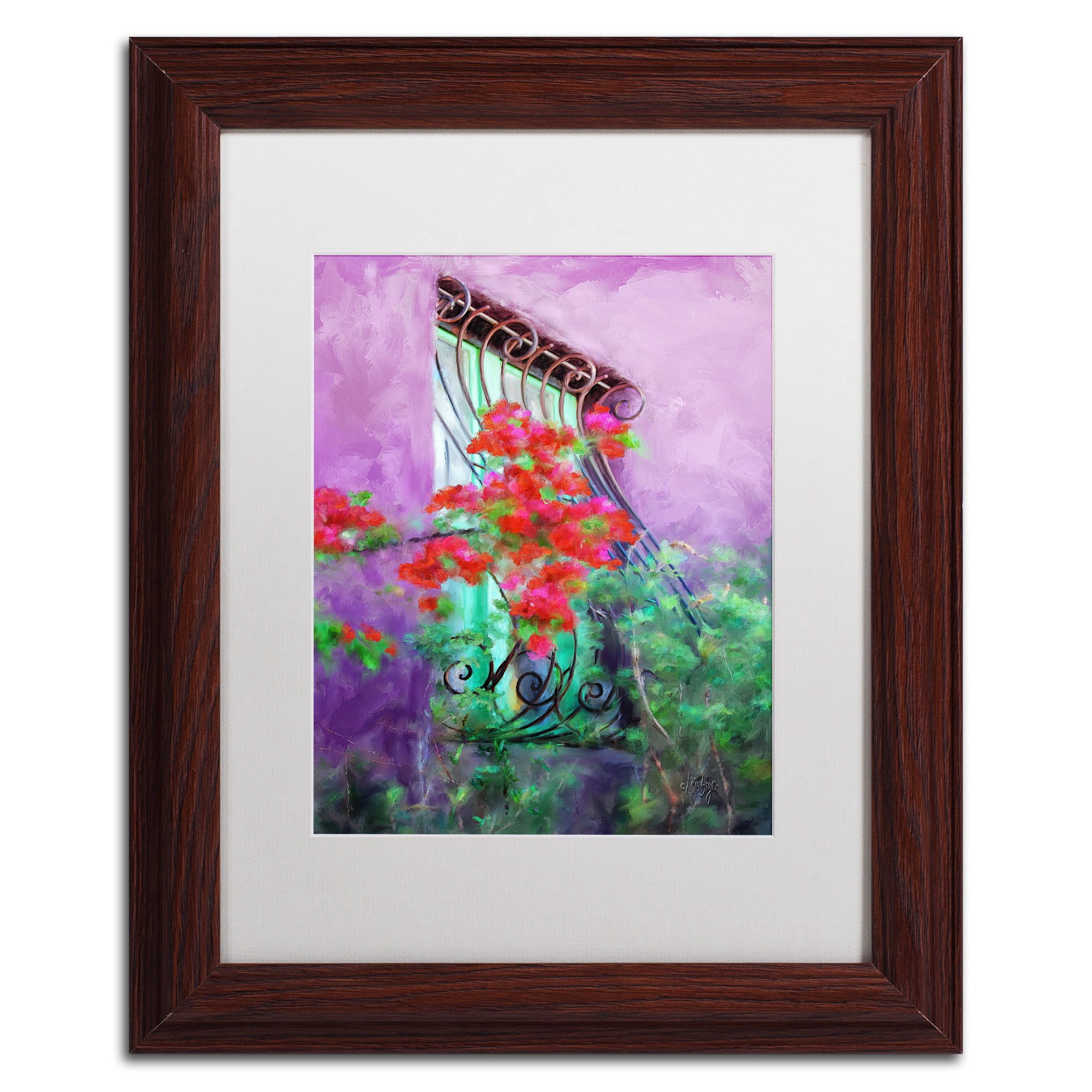 Trademark Fine Art "Painted Rose Covered Window" Canvas Art by Lois Bryan White Matte, Wood Frame