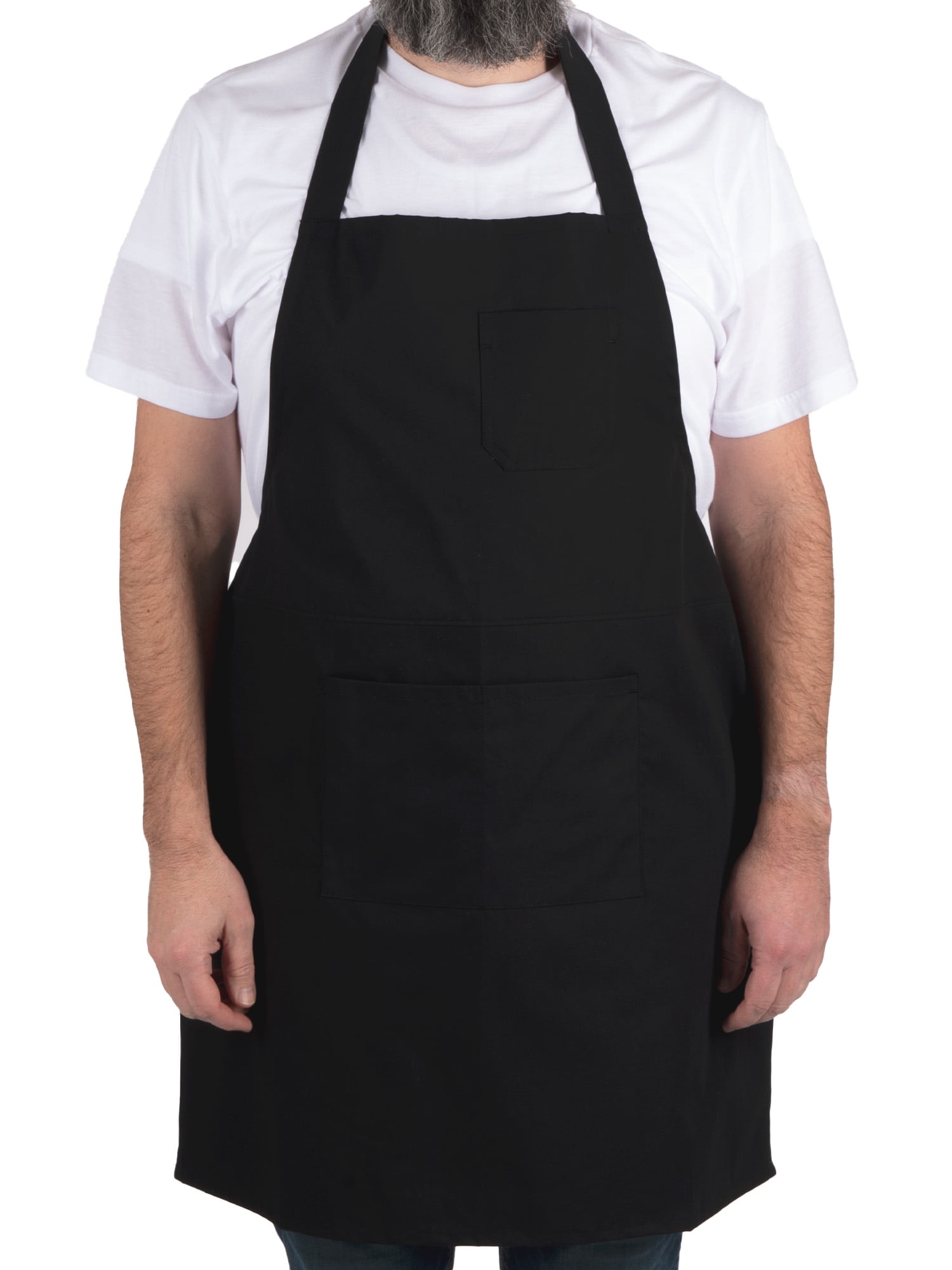 (2 pack) Mainstays Chef Kitchen Apron, 28" x 32" Cotton Bib Apron with Pockets for Cooking, Grilling, BBQ in Black