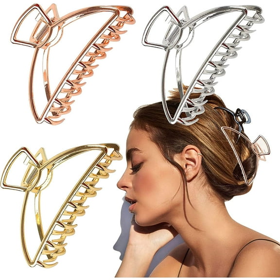 VinBee 3 PACK Large Metal Hair Claw Clips Hair Catch Barrette Jaw Clamp for Women Half Bun Hairpins for Thick Hair (4.13 inch)