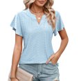thumbnail image 1 of Blusa de manga corta con volantes, blusa tipo túnica con mangas con volantes, blusa hueca, blusa con cuello en V, la mejor de su clase, 1 of 6