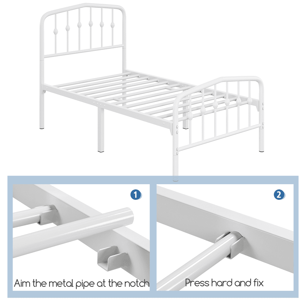 Fullfurnique Metal Bed Frame with Heavy Duty Slat Support and Arched Headboard and Footboard, Twin, White