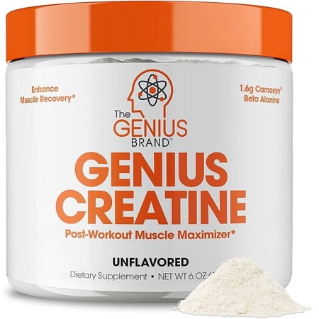 Genius Micronized Creatine Monohydrate Powder, Post Workout Supplement, Unflavored - 100% Naturally Flavored & Sweetened - Supports Muscle Building, Cellular Energy & Cognitive Function – 170g
