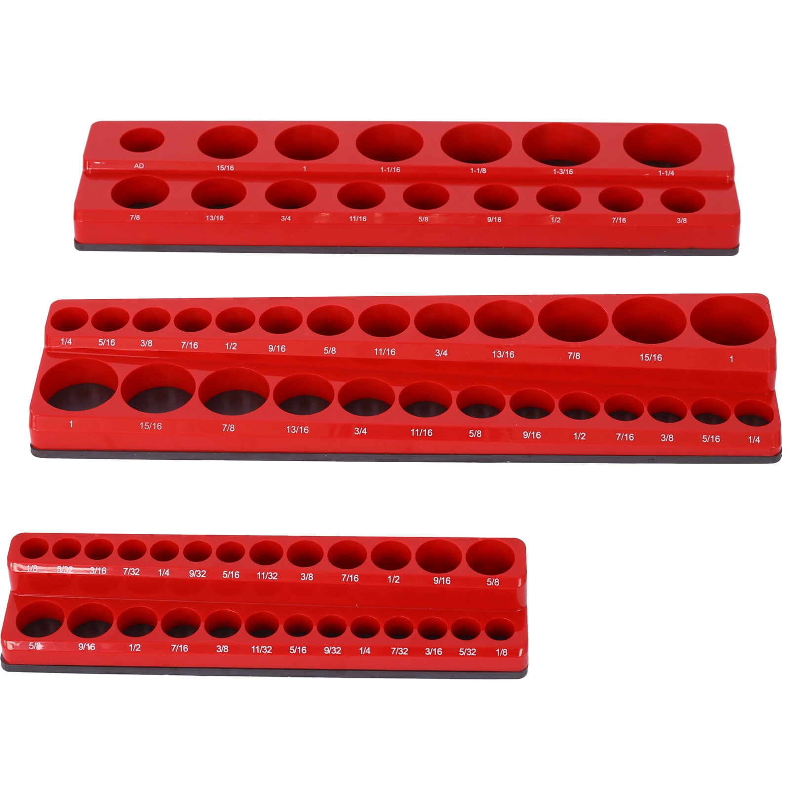 Magnetic Socket Organizer Set, 6-Piece Socket Holder Set Includes 1/4", 3/8", 1/2" Drive Metric SAE Socket Trays, Holds 141 Pieces Standard Size and Deep Size Sockets(Socket not Included),red and bl